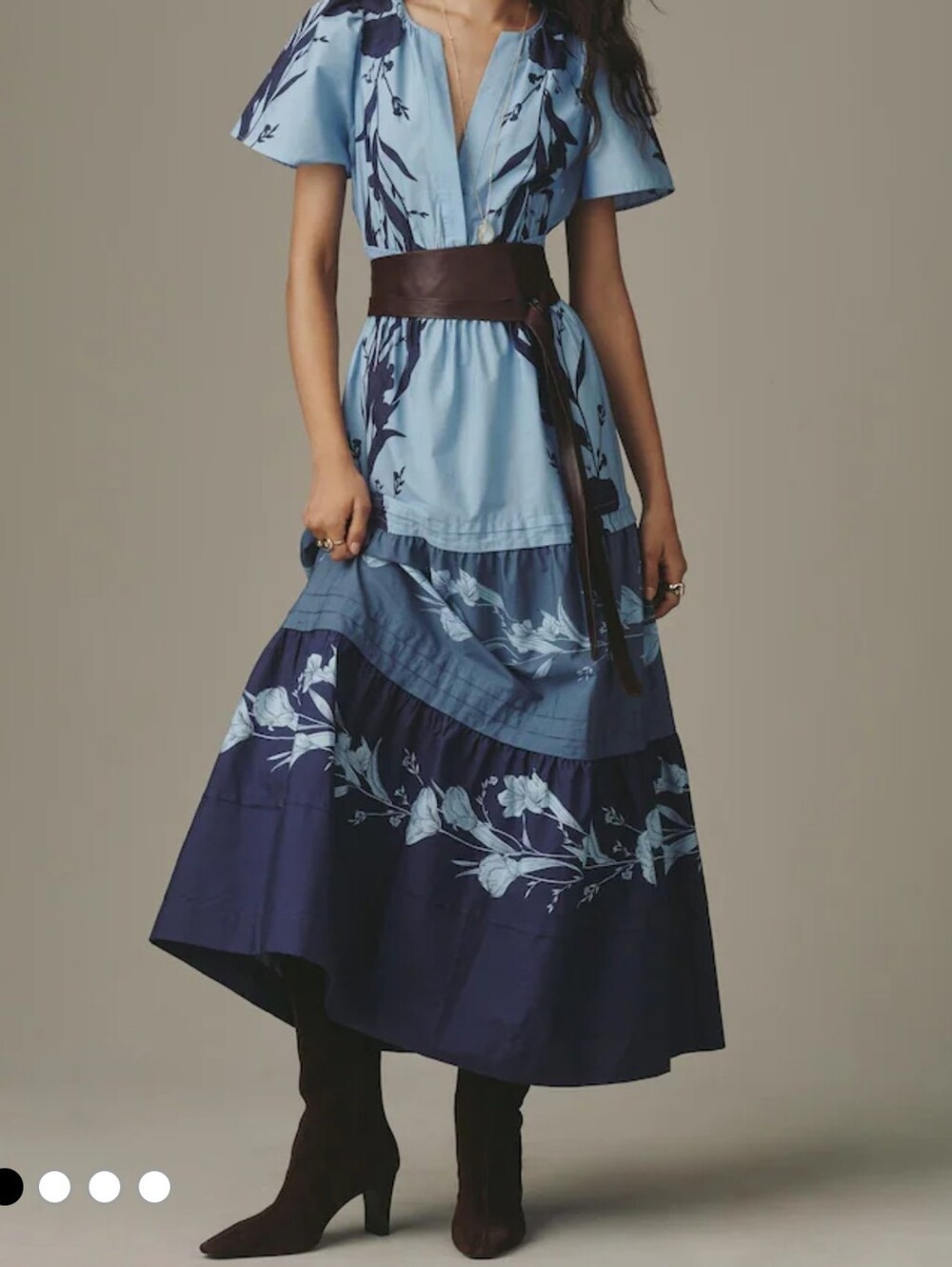 NWOT Anthropologie Blue Floral Short Sleeved V-Neck Somerset Maxi Dress